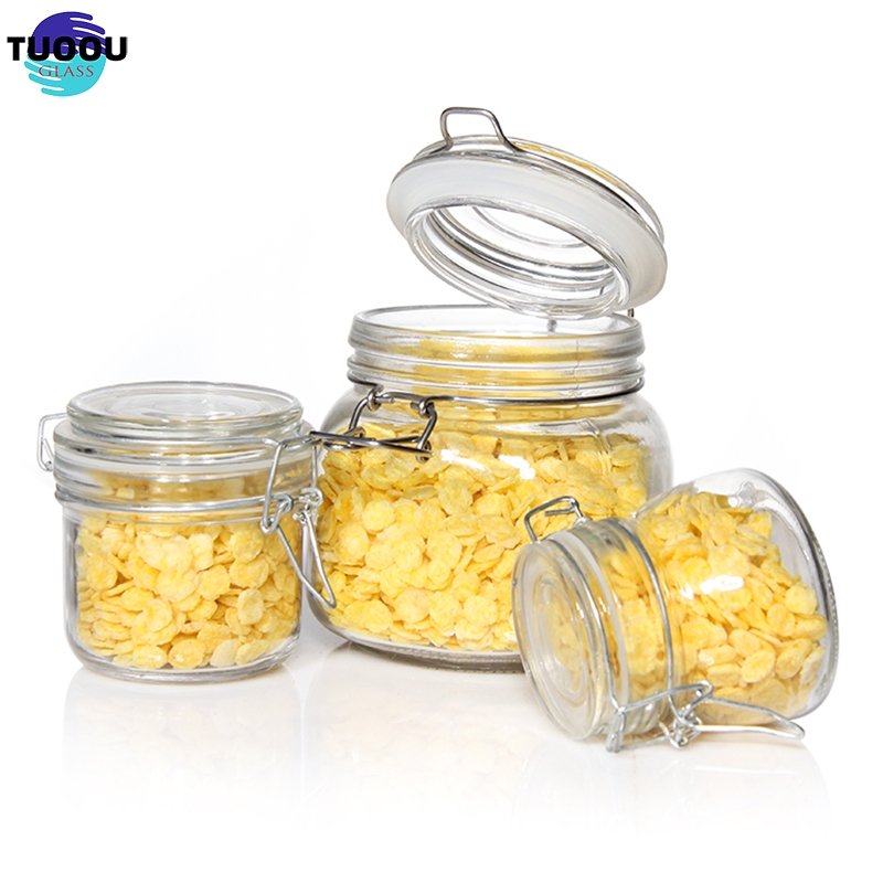 Wholesales Factory Price Glass Jar With Metal Clip/Glass Storage Jar Bottle With Flip Top lid