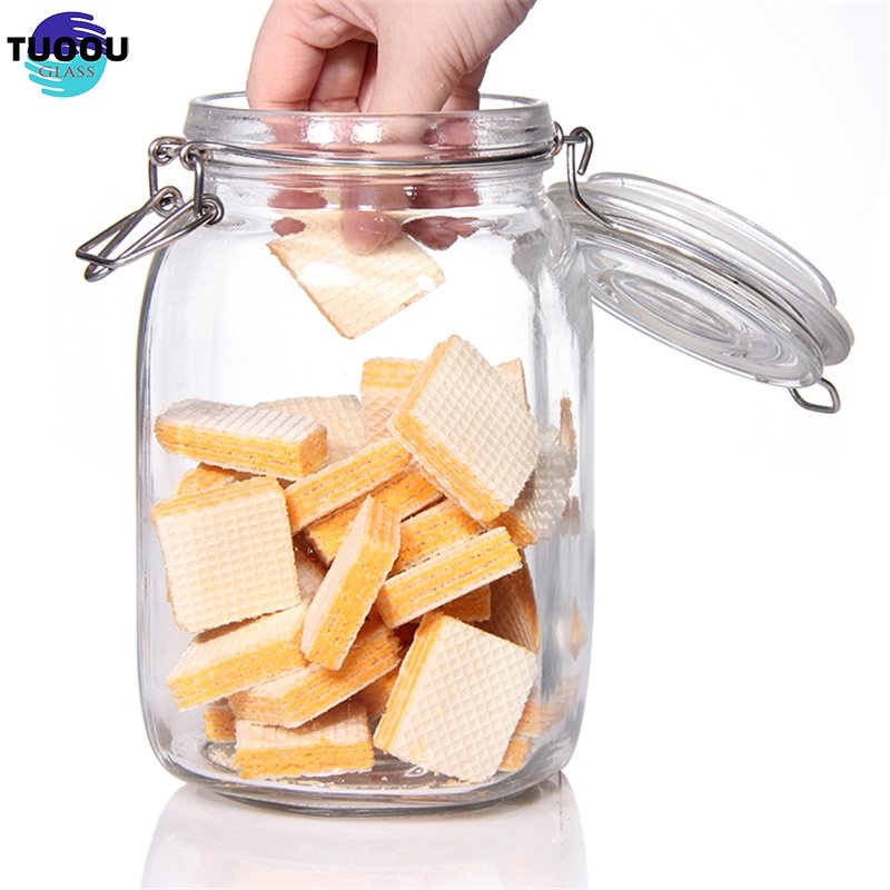 Wholesales Factory Price Glass Jar With Metal Clip/Glass Storage Jar Bottle With Flip Top lid