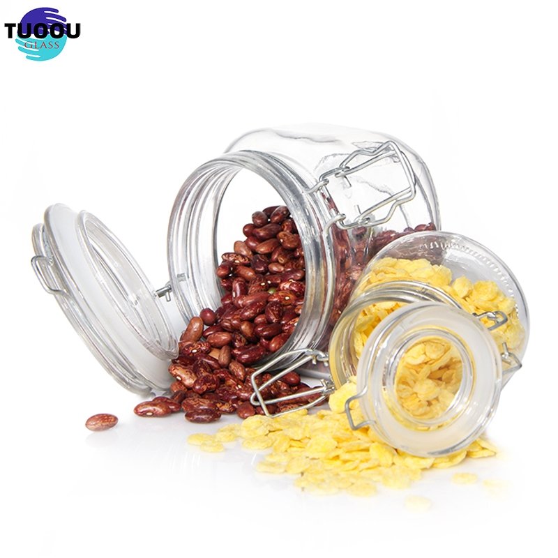 Wholesales Factory Price Glass Jar With Metal Clip/Glass Storage Jar Bottle With Flip Top lid