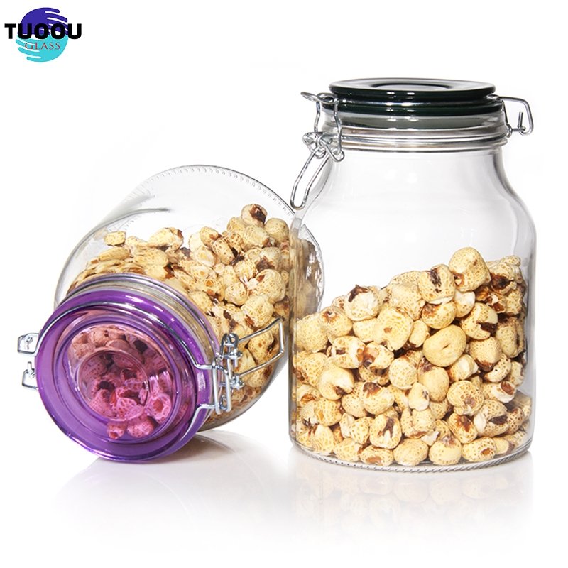 Wholesales Factory Price Glass Jar With Metal Clip/Glass Storage Jar Bottle With Flip Top lid