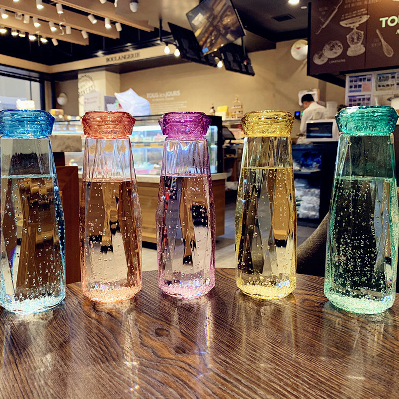 High Quality Portable Diamond Cup Creative Promotional Water Bottle Custom Glass Water Bottle for Women