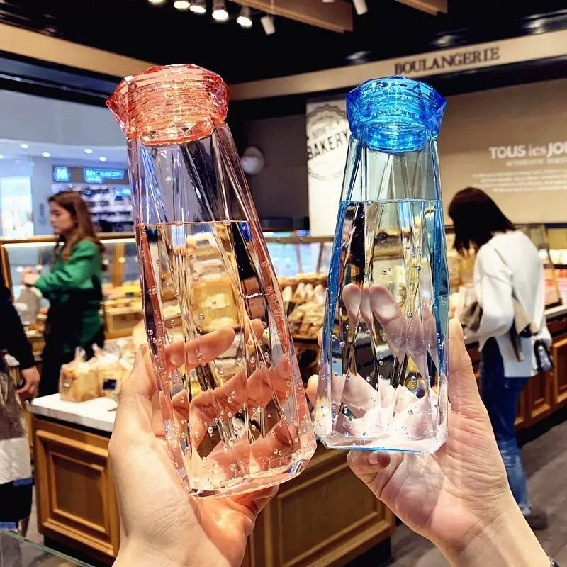 High Quality Portable Diamond Cup Creative Promotional Water Bottle Custom Glass Water Bottle for Women