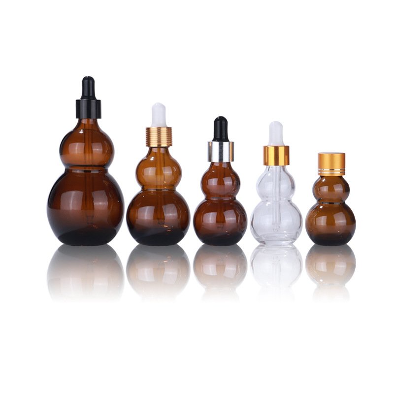 Brown 10ml 20ml 30ml 50ml 100ml Neck Double Gourd Amber Glass Essential Oil Bottle For Personal Care Lotion Bottle