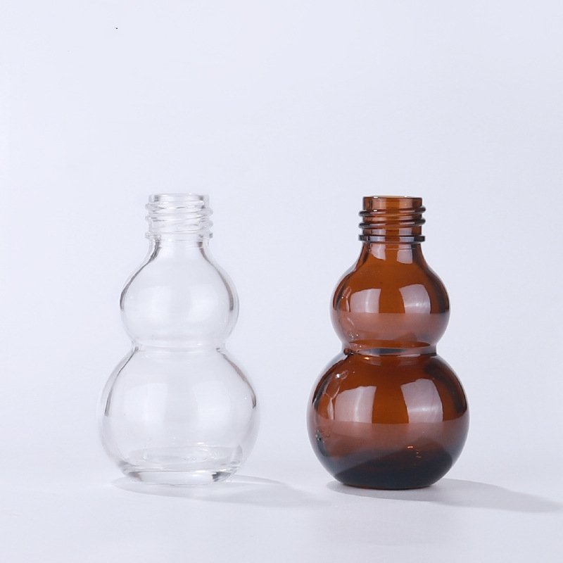 Brown 10ml 20ml 30ml 50ml 100ml Neck Double Gourd Amber Glass Essential Oil Bottle For Personal Care Lotion Bottle