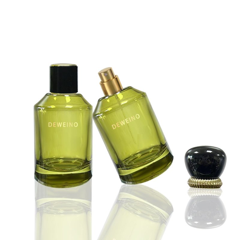 Unique Perfume Spray Bottles Round Perfume Glass Bottle 100Ml Olive Green Empty Perfume Bottle With Packaging