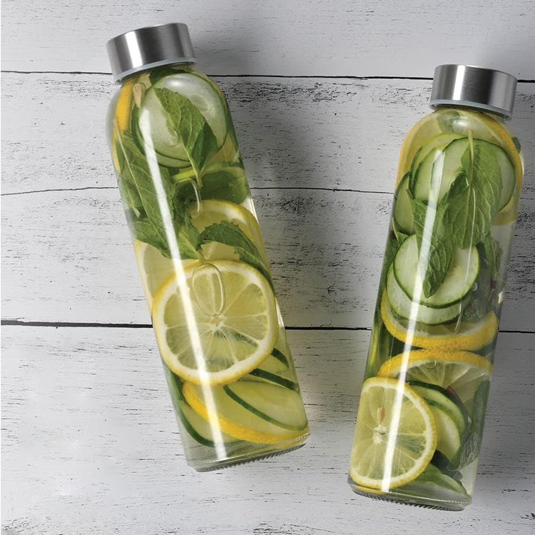 Top Grade 350Ml 500Ml 16Oz 700Ml 1L Transparent High Borosilicate Glass Water Bottle With Bamboo Lid
