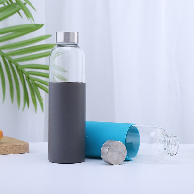 Eco Friendly Bamboo Glass private label 350ML 500ML 700ML 750ML 1000ML Cool Transparent Glass Water Bottle with Sleeve