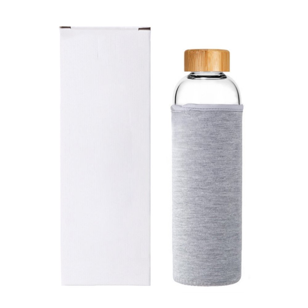 Eco Friendly Bamboo Glass private label 350ML 500ML 700ML 750ML 1000ML Cool Transparent Glass Water Bottle with Sleeve
