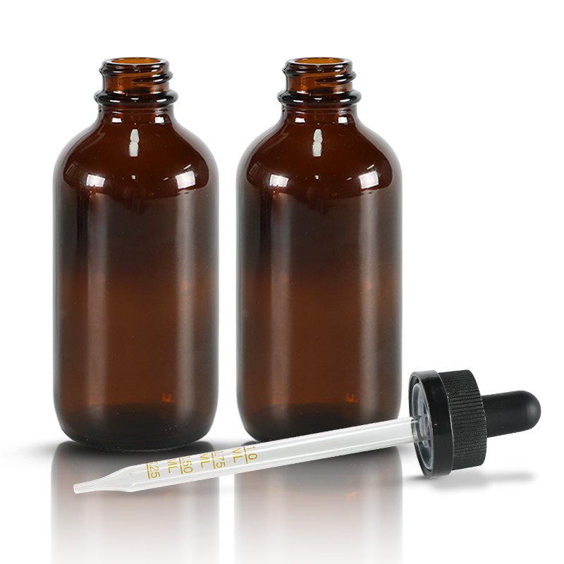 XWM Luxury Frosted Amber Brown Clear Boston Round Glass Bottles with dropper