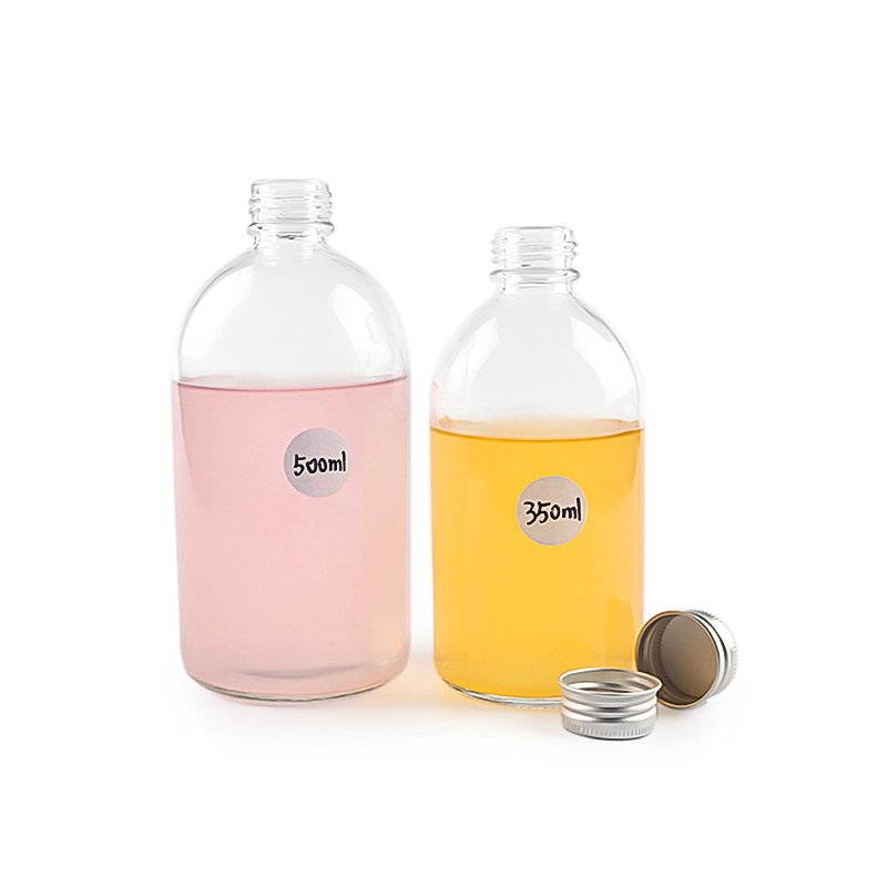 150ml 250ml 350ml 500ml 5oz 8oz 12oz 16oz Beverage fruit Juice Coffee Boston Round glass bottle with silver alum cap