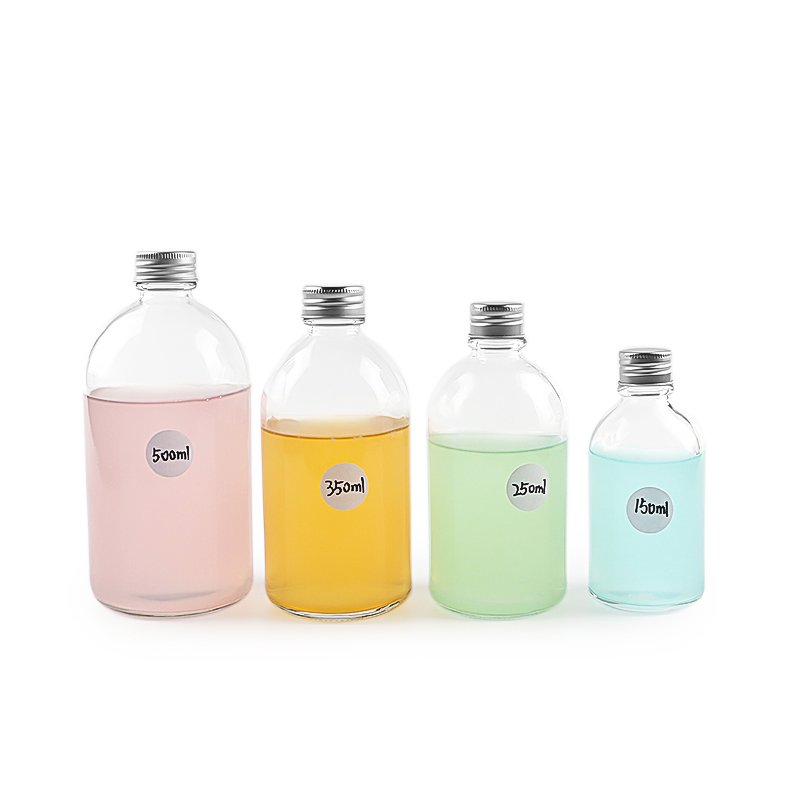 150ml 250ml 350ml 500ml 5oz 8oz 12oz 16oz Beverage fruit Juice Coffee Boston Round glass bottle with silver alum cap