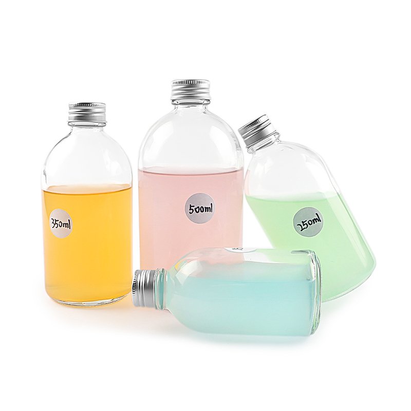 150ml 250ml 350ml 500ml 5oz 8oz 12oz 16oz Beverage fruit Juice Coffee Boston Round glass bottle with silver alum cap