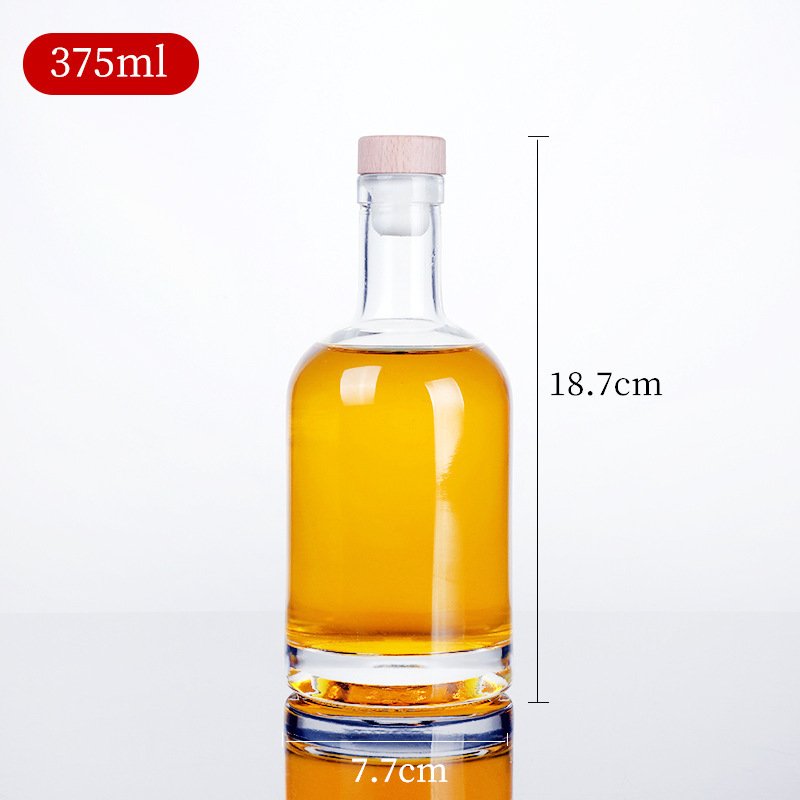 Best Selling Stock 375ml 500ml 750ml 1000ml Round Shape Transparent Glass Bottle For Whiskey Fruity Wine With Polymer Stopper