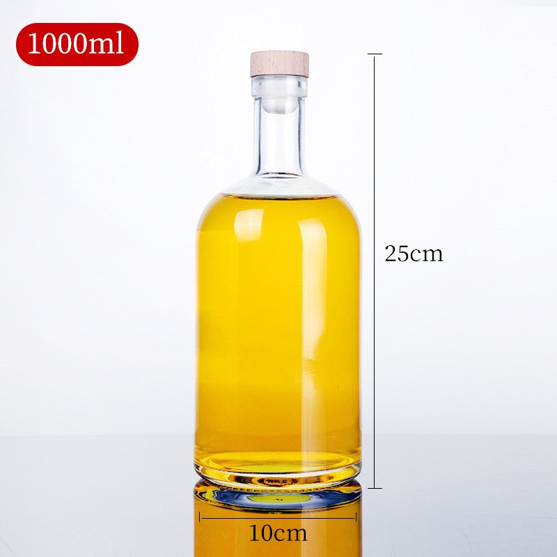 Best Selling Stock 375ml 500ml 750ml 1000ml Round Shape Transparent Glass Bottle For Whiskey Fruity Wine With Polymer Stopper