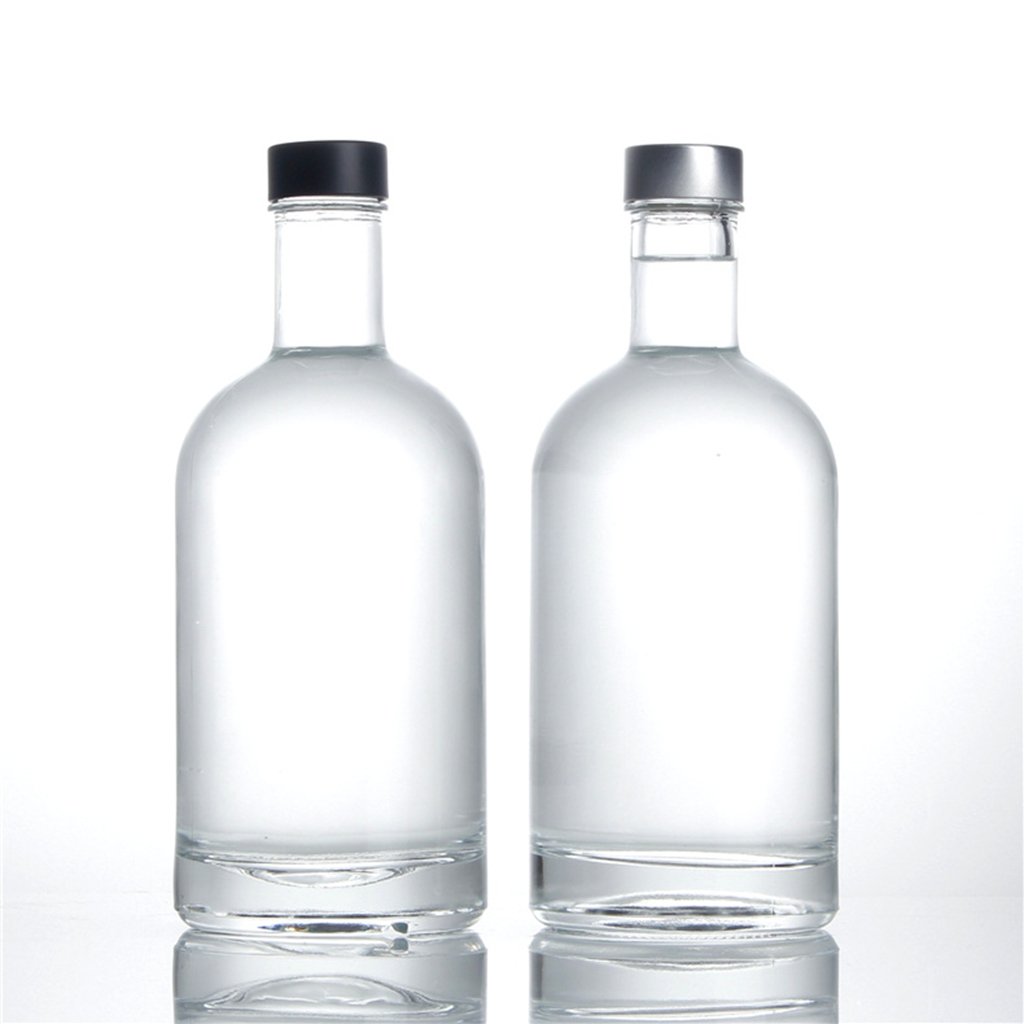 Best Selling Stock 375ml 500ml 750ml 1000ml Round Shape Transparent Glass Bottle For Whiskey Fruity Wine With Polymer Stopper
