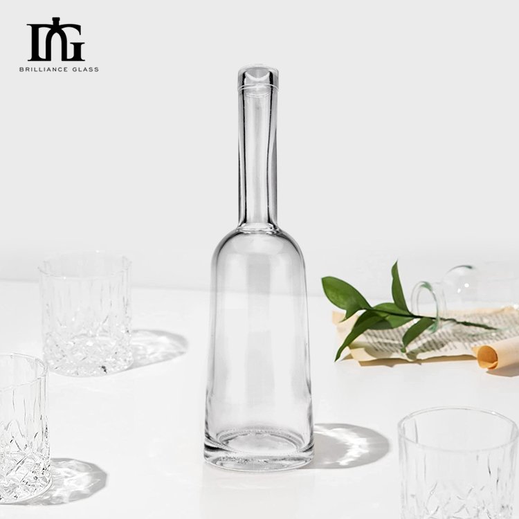 Factory Wholesale long neck clear glass bottle 500ml 700ml 750ml Tall Clear Gin Vodka Ice Wine Glass Bottle