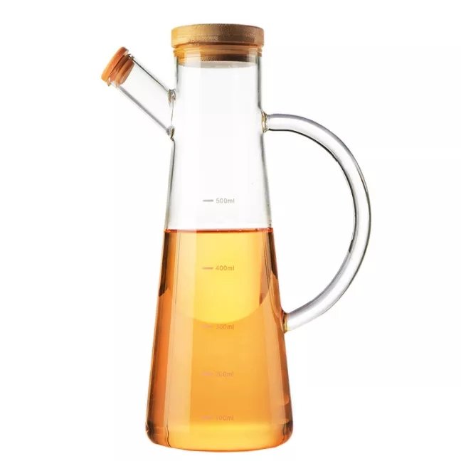 Olive Oil Dispenser Glass Bottle Cruet 18 oz With Bamboo lid Vinegar Bottles for Kitchen Cooking Container