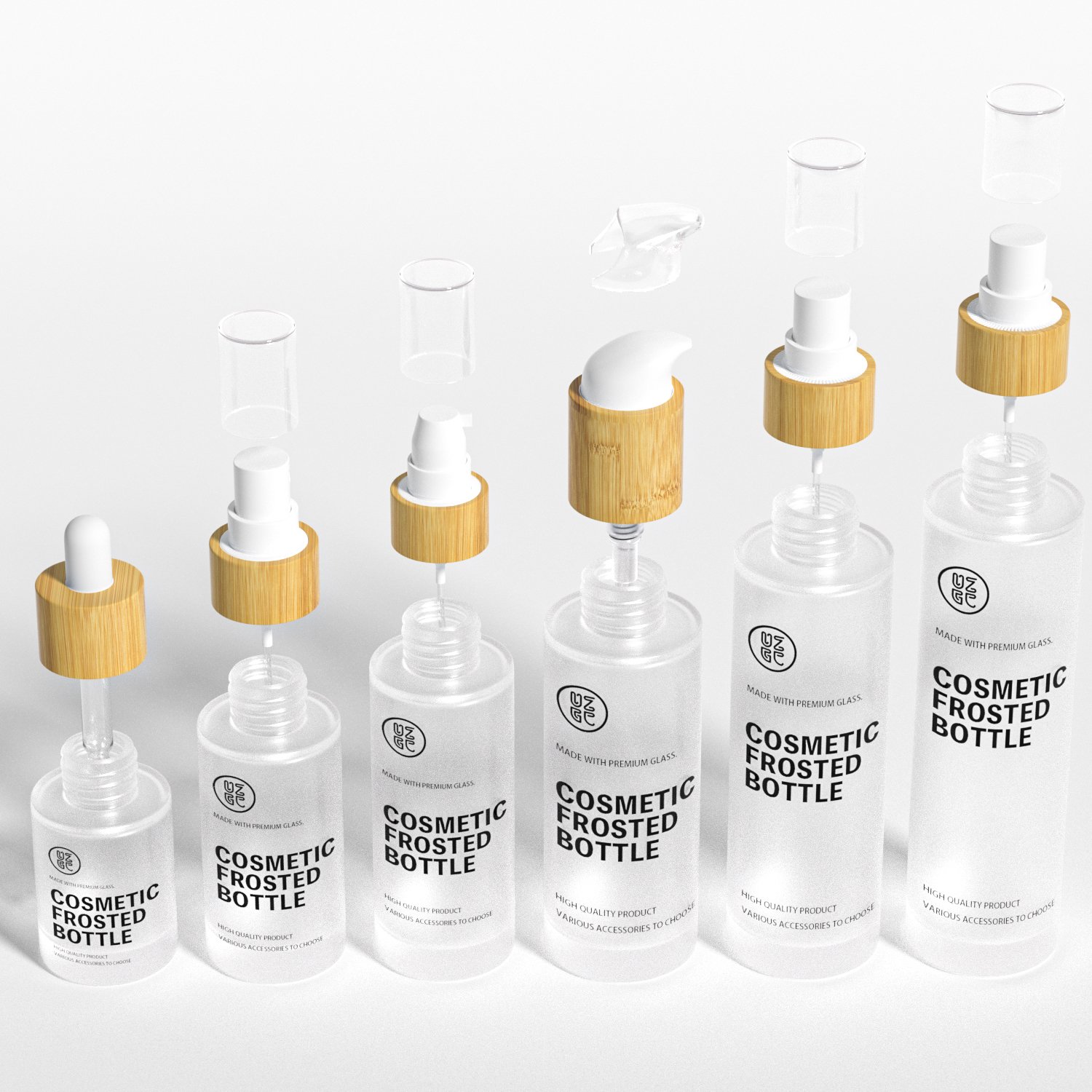 Luxury Bamboo Transparent Frosted 30ml50ml100ml120ml Glass Cosmetics Bottle For Essential Oil With Dropper And Pump