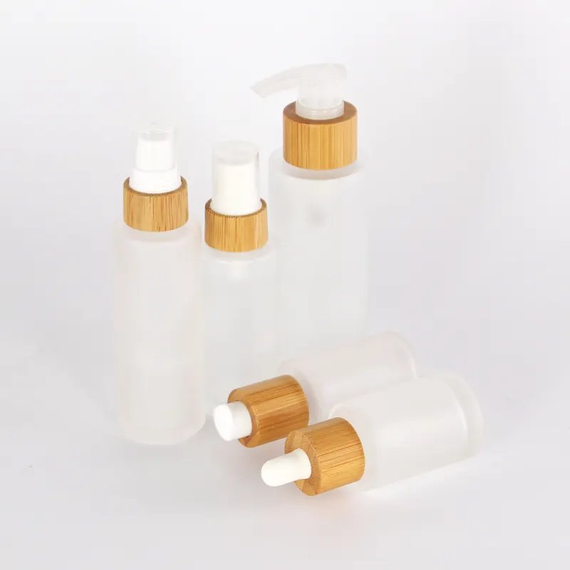 Luxury Bamboo Transparent Frosted 30ml50ml100ml120ml Glass Cosmetics Bottle For Essential Oil With Dropper And Pump
