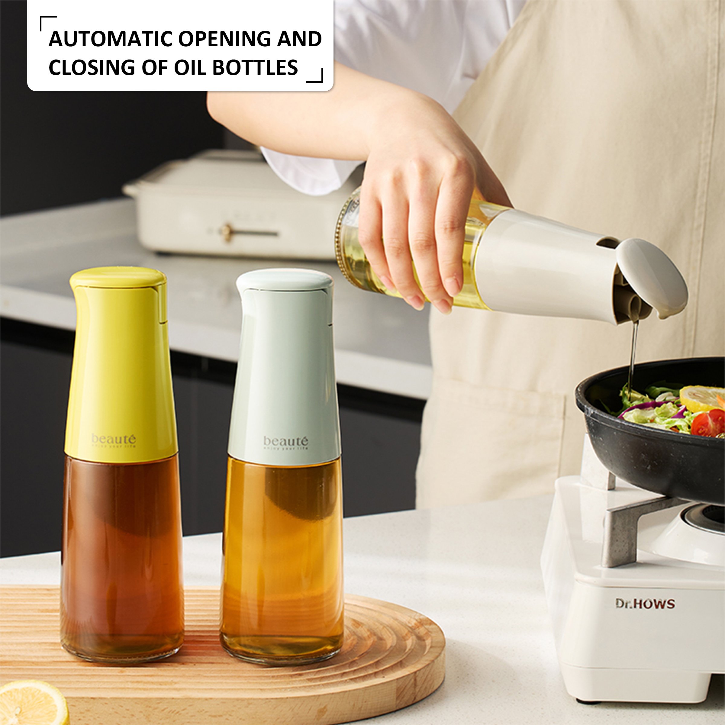 Hot home use automatic opening and closing gravity glass oil pot with lid condiment bottle vinegar bottle oil bottle