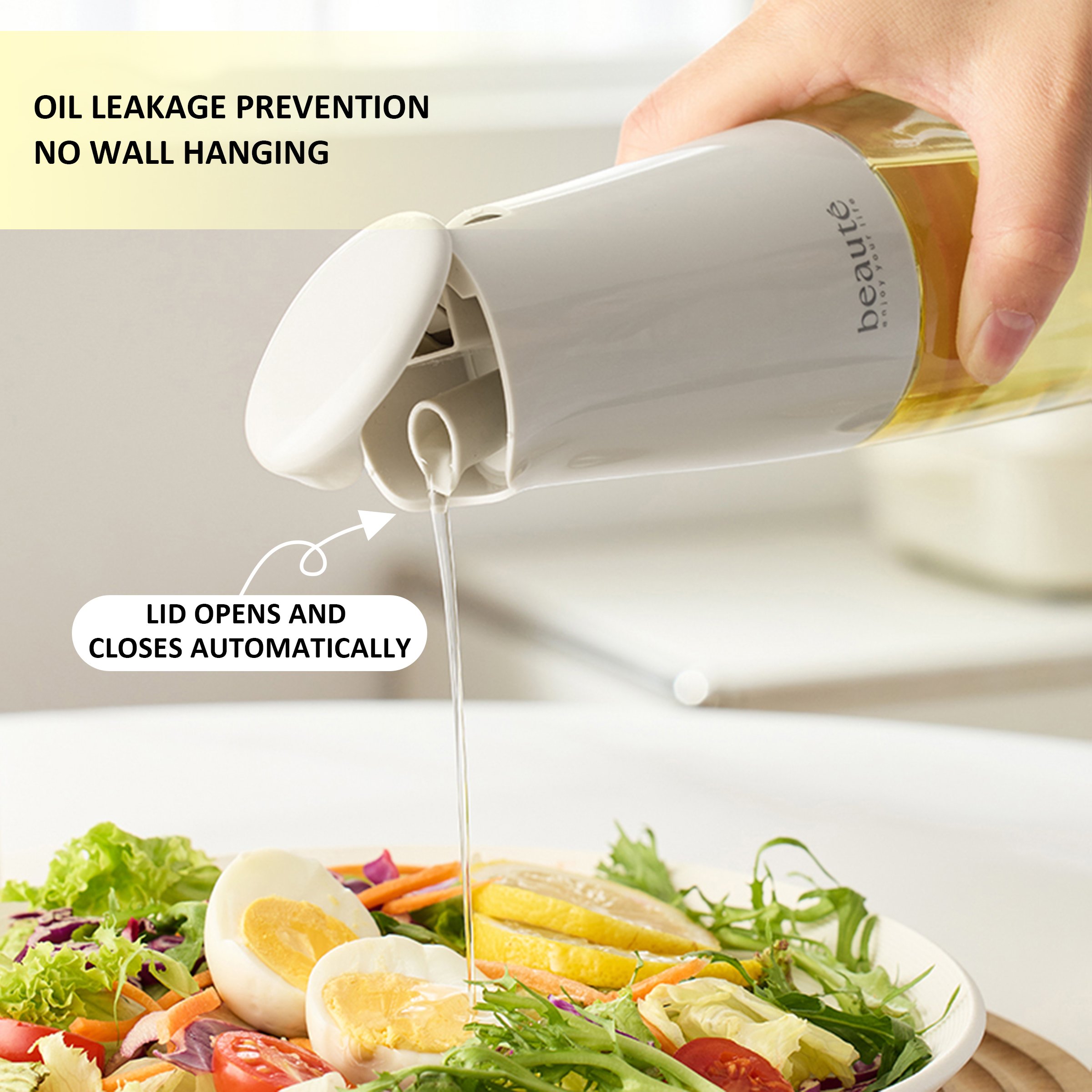 Hot home use automatic opening and closing gravity glass oil pot with lid condiment bottle vinegar bottle oil bottle