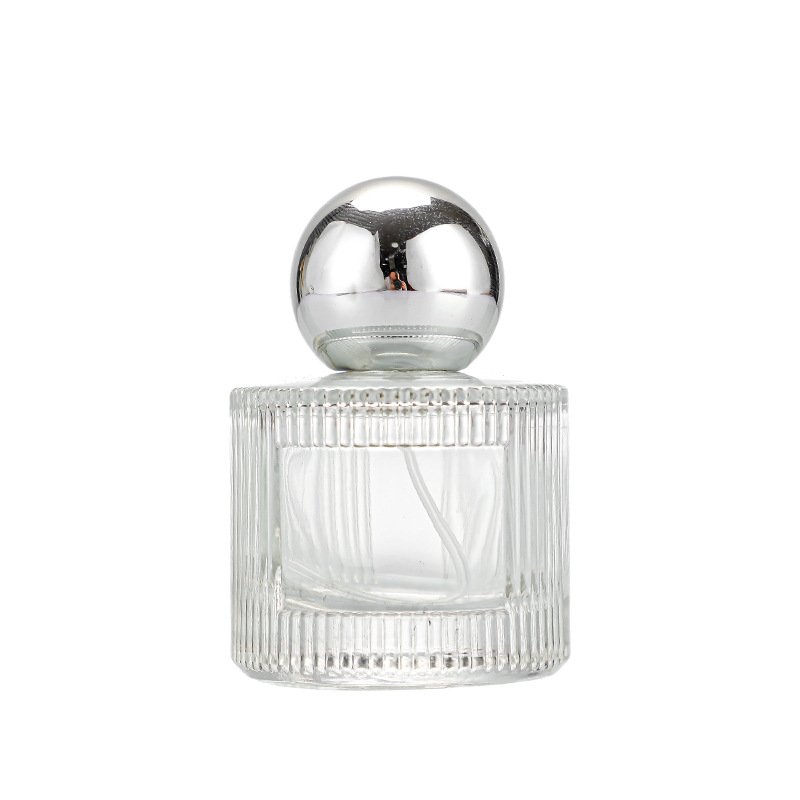 Luxury 50ml Round Clear Empty Glass Bottle Refillable Spray Cosmetic Fragrance Perfume Bottle Ball Lid labeling men's women's