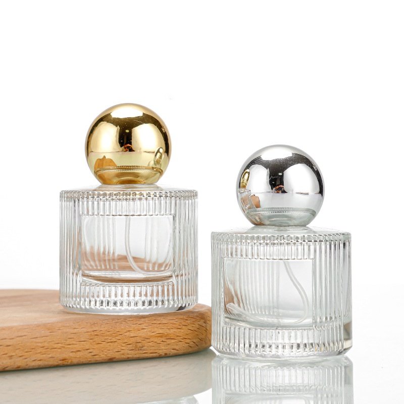 Luxury 50ml Round Clear Empty Glass Bottle Refillable Spray Cosmetic Fragrance Perfume Bottle Ball Lid labeling men's women's