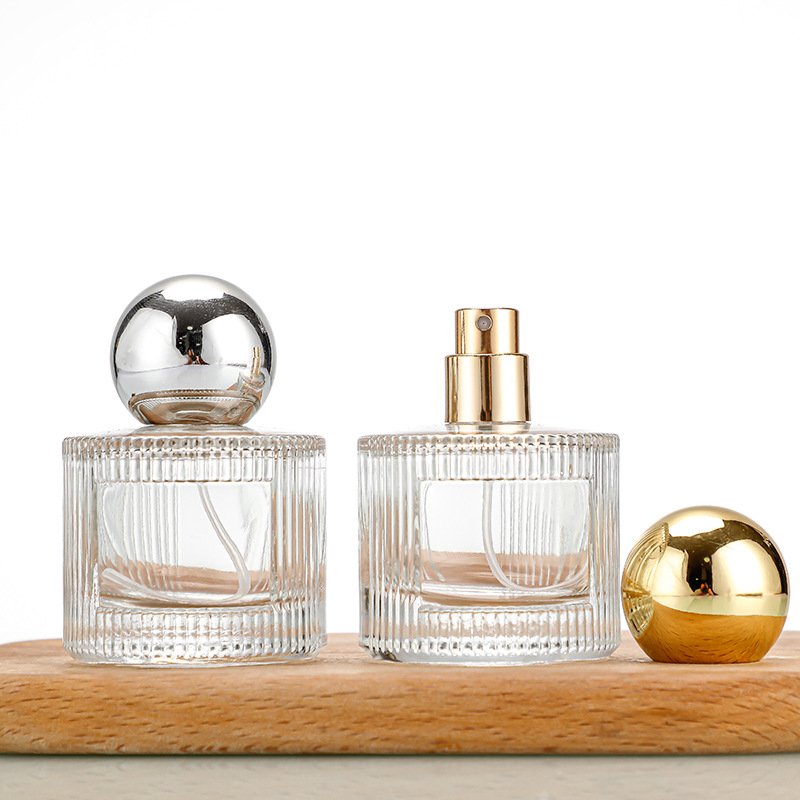 Luxury 50ml Round Clear Empty Glass Bottle Refillable Spray Cosmetic Fragrance Perfume Bottle Ball Lid labeling men's women's