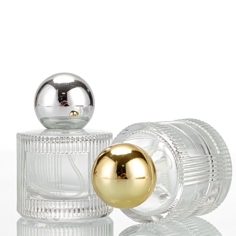 Luxury 50ml Round Clear Empty Glass Bottle Refillable Spray Cosmetic Fragrance Perfume Bottle Ball Lid labeling men's women's