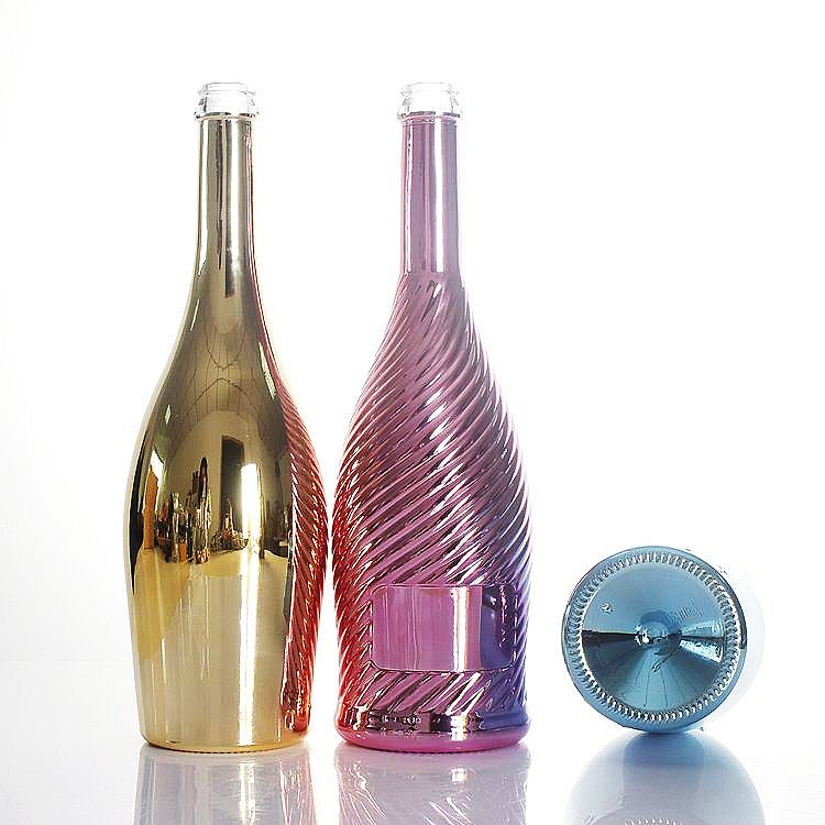 Customized Colorful Personalised Gold Blue Pink Green UV Printing Bottle 750 ml Champagne Glass Bottle
