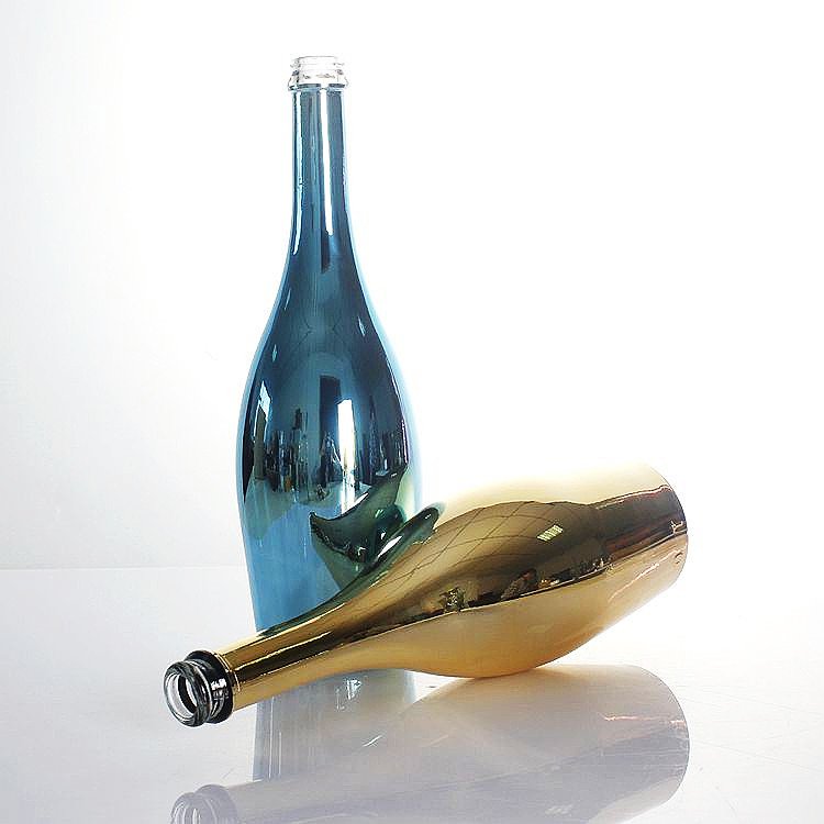 Customized Colorful Personalised Gold Blue Pink Green UV Printing Bottle 750 ml Champagne Glass Bottle