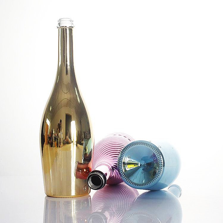 Customized Colorful Personalised Gold Blue Pink Green UV Printing Bottle 750 ml Champagne Glass Bottle