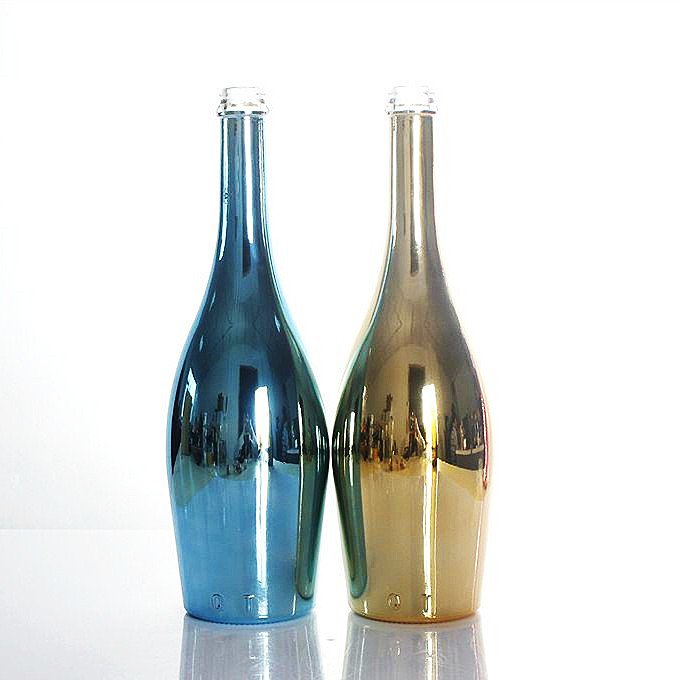 Customized Colorful Personalised Gold Blue Pink Green UV Printing Bottle 750 ml Champagne Glass Bottle