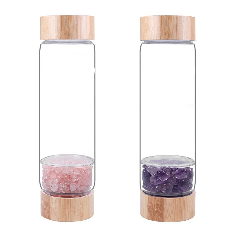 Drop shipping Natural Crystal Water Bottle Healing Obelisk Elixir Quartz Crystal Energized Healthy Glass Bottle With Bamboo Lid