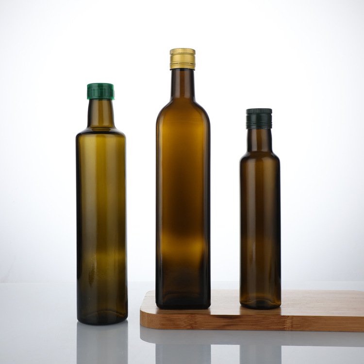 Wholesale Olive Oil Dark Green Glass Bottle With Standard 31.5mm Printed POP UP Plastic Insert Aluminum Plastic Cap