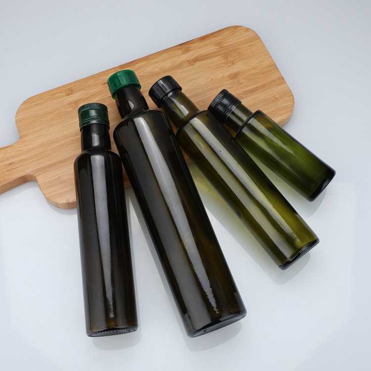 Wholesale Olive Oil Dark Green Glass Bottle With Standard 31.5mm Printed POP UP Plastic Insert Aluminum Plastic Cap