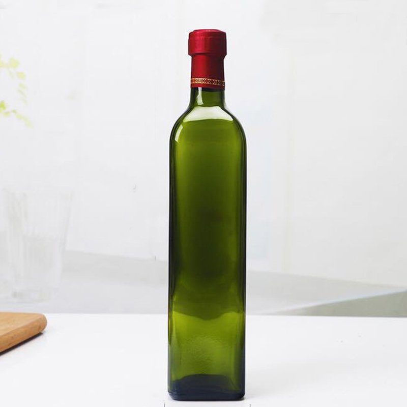 Wholesale Olive Oil Dark Green Glass Bottle With Standard 31.5mm Printed POP UP Plastic Insert Aluminum Plastic Cap