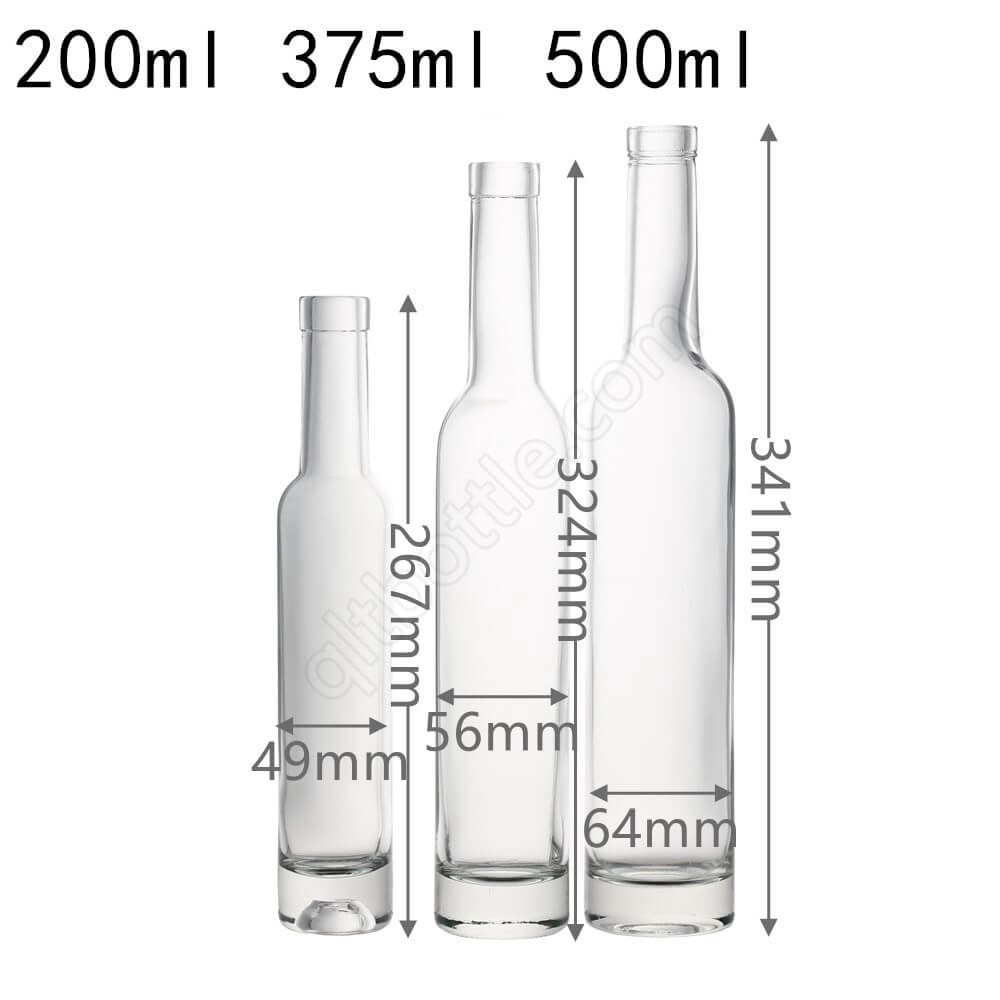 Free sample Round Tall and Thin Cork Top 200ml 375ml 500ml 750ml Clear Gin Vodka Ice Wine Glass Bottle With Cork Lid