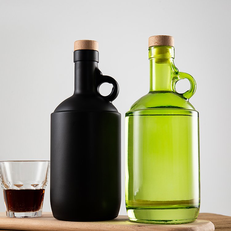 750ml 25OZ Flint Round Moonshine Spirits Glass Bottle With Straight Body Panel Design & Single Finger Pistol Grip Handle