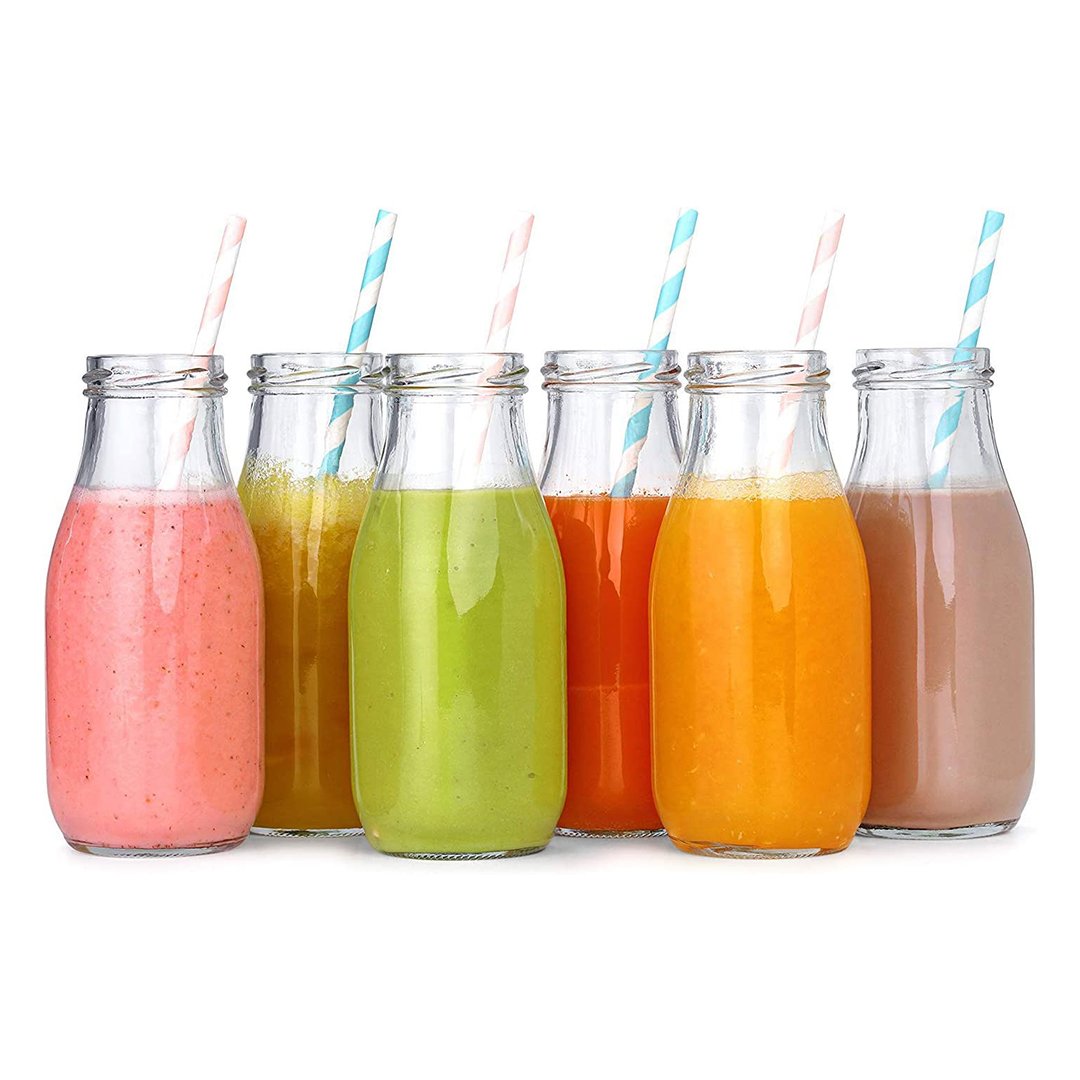 Manufacture Hot Sale 250mll 500ml 1000ml ECO Friendly Clear Juice Milk Tea Glass Bottle With Lid