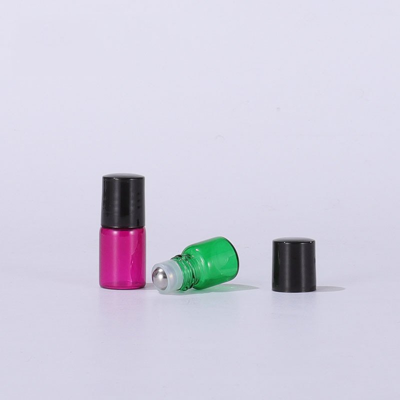 Wholesale essential oil perfume roller bottle clear amber blue pink purple green 1ml 2ml 3ml 5ml glass roll on bottle with cap