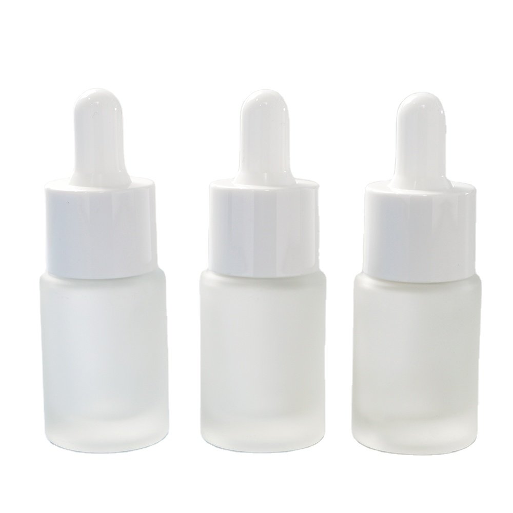 Chinese factory inventory frosted white flat shoulder shape white 1/2oz dropper glass packing 15ml dropper empty glass bottle