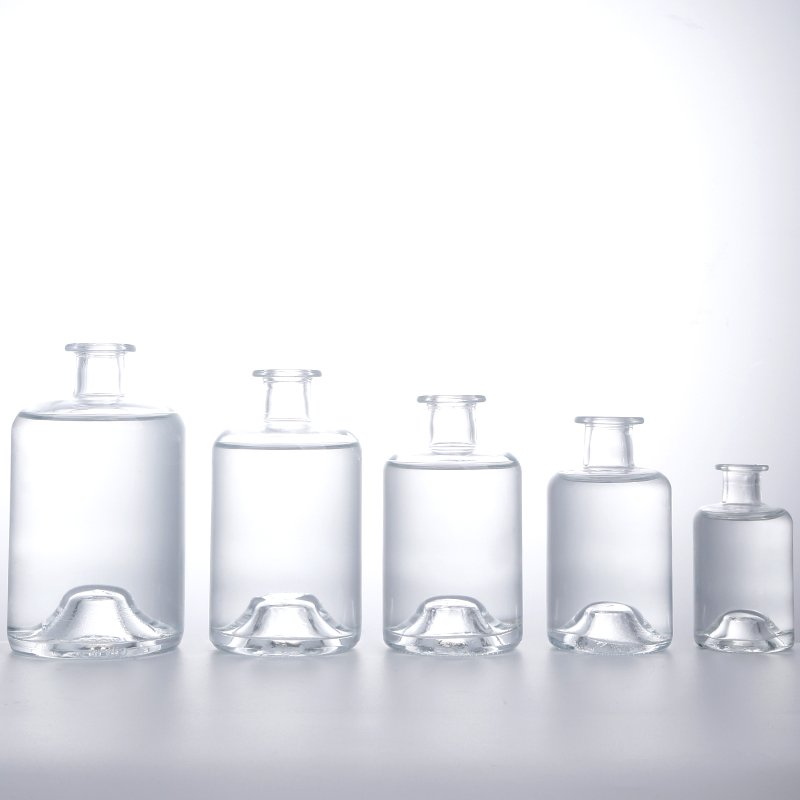 250ml 375ml 500ml 750ml Round Empty Flint Glass Tequila Liquor Wine Gin Whisky Vodka Glass Bottle With Cork Lid