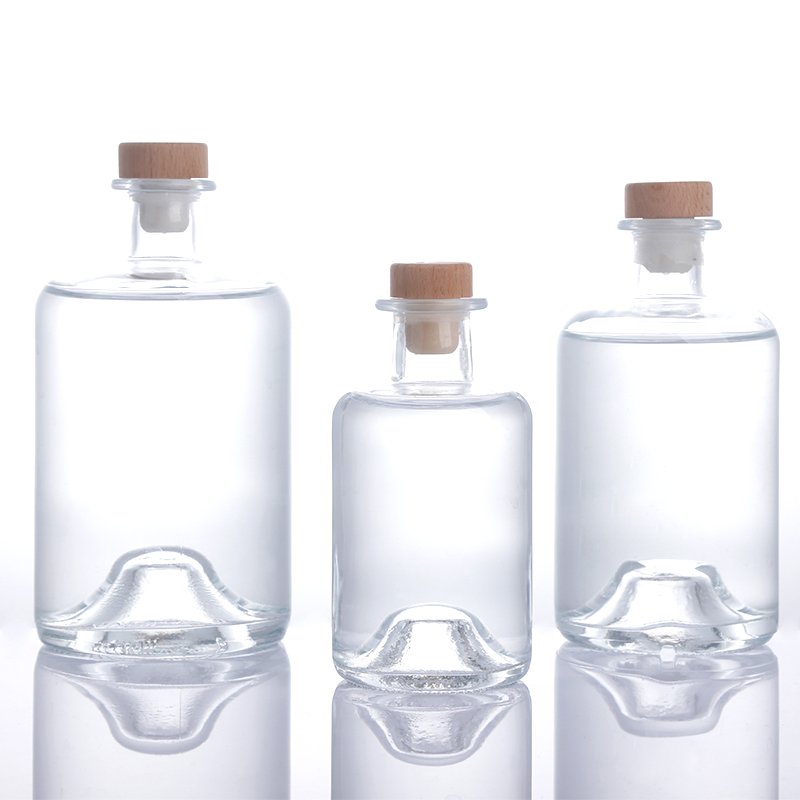 250ml 375ml 500ml 750ml Round Empty Flint Glass Tequila Liquor Wine Gin Whisky Vodka Glass Bottle With Cork Lid