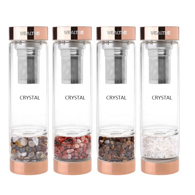 Valentines Day Gift Double Wall glass Water Bottle With Healing Crystals Relaxing Yoga Gifts For Women Best Selling Product 2024