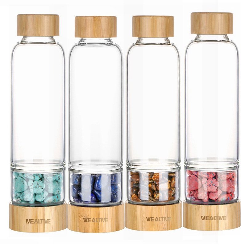 Valentines Day Gift Double Wall glass Water Bottle With Healing Crystals Relaxing Yoga Gifts For Women Best Selling Product 2024