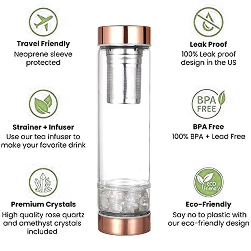 Valentines Day Gift Double Wall glass Water Bottle With Healing Crystals Relaxing Yoga Gifts For Women Best Selling Product 2024