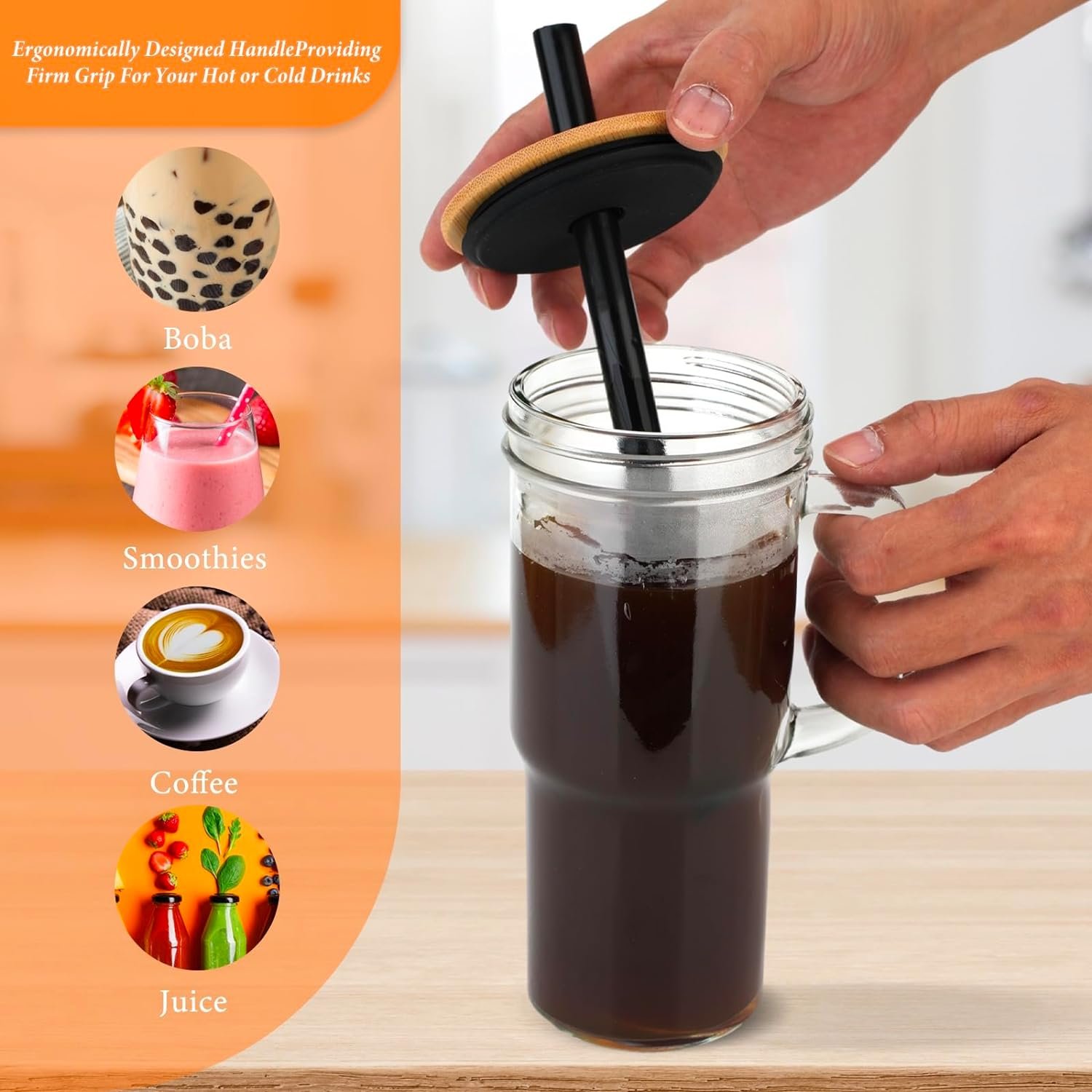 Hot Selling 24oz Large Capacity Glass Coffee Cup Portable Glass Cup With Lid and Straw