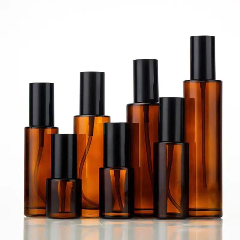 Cosmetic Packaging 30ml 40ml 50ml 60ml 100ml 120ml Amber thick perfume spray serum glass bottles with atomizer
