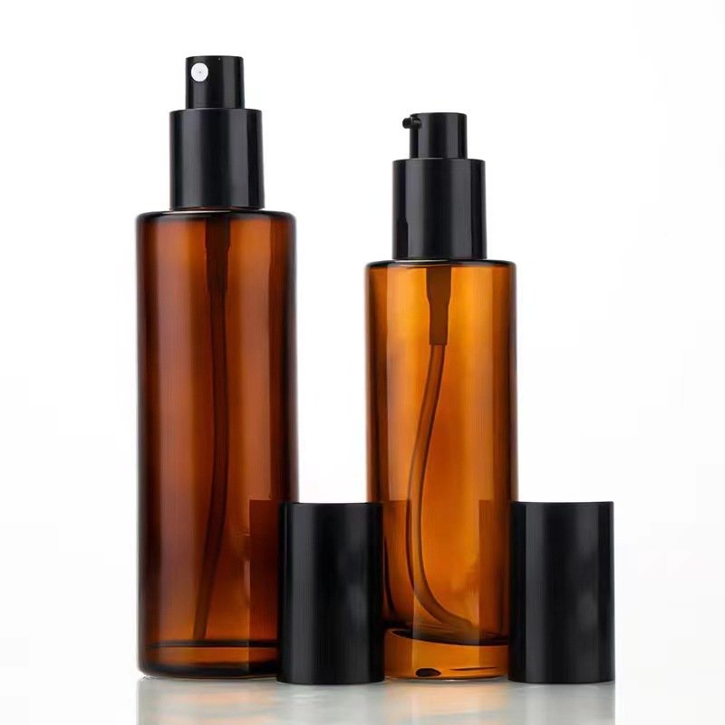 Cosmetic Packaging 30ml 40ml 50ml 60ml 100ml 120ml Amber thick perfume spray serum glass bottles with atomizer
